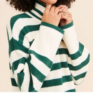 Anthropologie Flat White Striped Turtleneck Oversized Sweater